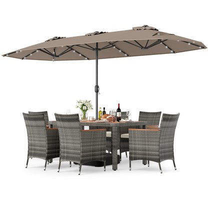 8 Pieces Outdoor Wicker Dining Furniture and 13.5 FT Double-Sided Patio Umbrella- DirectDeals- {{Product type}}