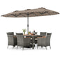 8 Pieces Outdoor Wicker Dining Furniture and 13.5 FT Double-Sided Patio Umbrella- DirectDeals- {{Product type}}