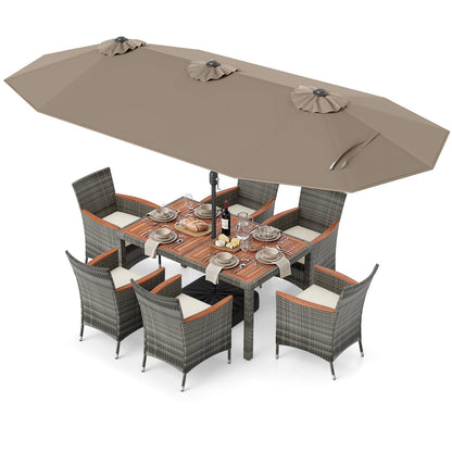 8 Pieces Outdoor Wicker Dining Furniture and 13.5 FT Double-Sided Patio Umbrella- DirectDeals- {{Product type}}