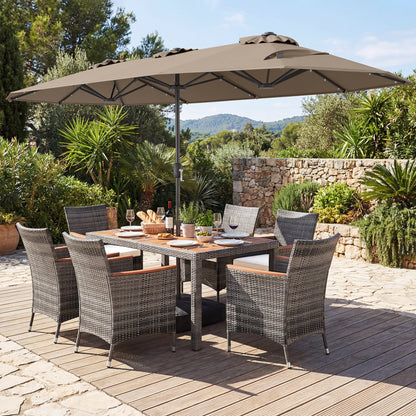 8 Pieces Outdoor Wicker Dining Furniture and 13.5 FT Double-Sided Patio Umbrella- DirectDeals- {{Product type}}