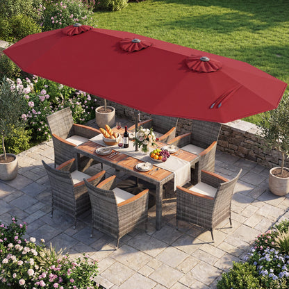 8 Pieces Outdoor Wicker Dining Furniture and 13.5 FT Double-Sided Patio Umbrella- DirectDeals- {{Product type}}