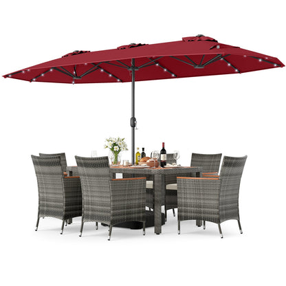 8 Pieces Outdoor Wicker Dining Furniture and 13.5 FT Double-Sided Patio Umbrella- DirectDeals- {{Product type}}