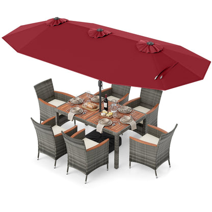 8 Pieces Outdoor Wicker Dining Furniture and 13.5 FT Double-Sided Patio Umbrella- DirectDeals- {{Product type}}