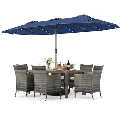 8 Pieces Outdoor Wicker Dining Furniture and 13.5 FT Double-Sided Patio Umbrella- DirectDeals- {{Product type}}