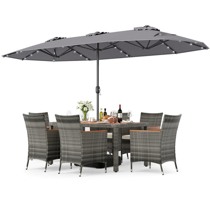8 Pieces Outdoor Wicker Dining Furniture and 13.5 FT Double-Sided Patio Umbrella- DirectDeals- {{Product type}}