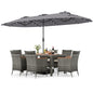 8 Pieces Outdoor Wicker Dining Furniture and 13.5 FT Double-Sided Patio Umbrella- DirectDeals- {{Product type}}