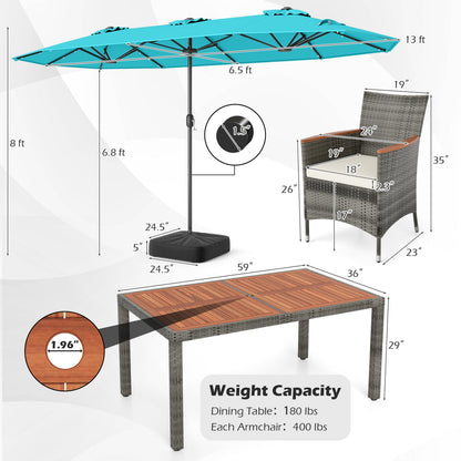 8 Pieces Outdoor Wicker Dining Furniture and 13.5 FT Double-Sided Patio Umbrella- DirectDeals- {{Product type}}