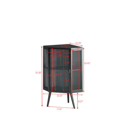 Floor Corner Cabinet with Tempered Glass Door and Storage Shelves - Kia Day Design