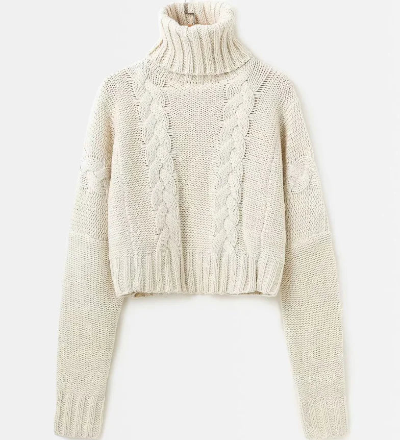 Solid Color Chunky Knit Turtleneck Sweater for Women