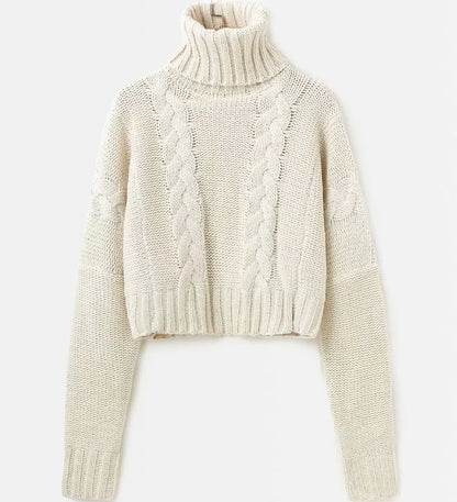 Solid Color Chunky Knit Turtleneck Sweater for Women