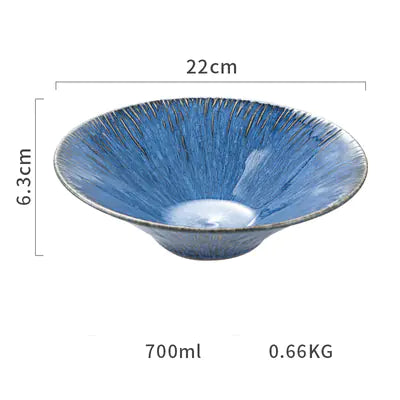 Nordic Blue Ceramic Plate for Steak and Tableware Kia Day Design
