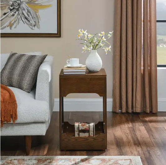 Small Raised End Table Sofa Table with Storage Shelves - Kia Day Design