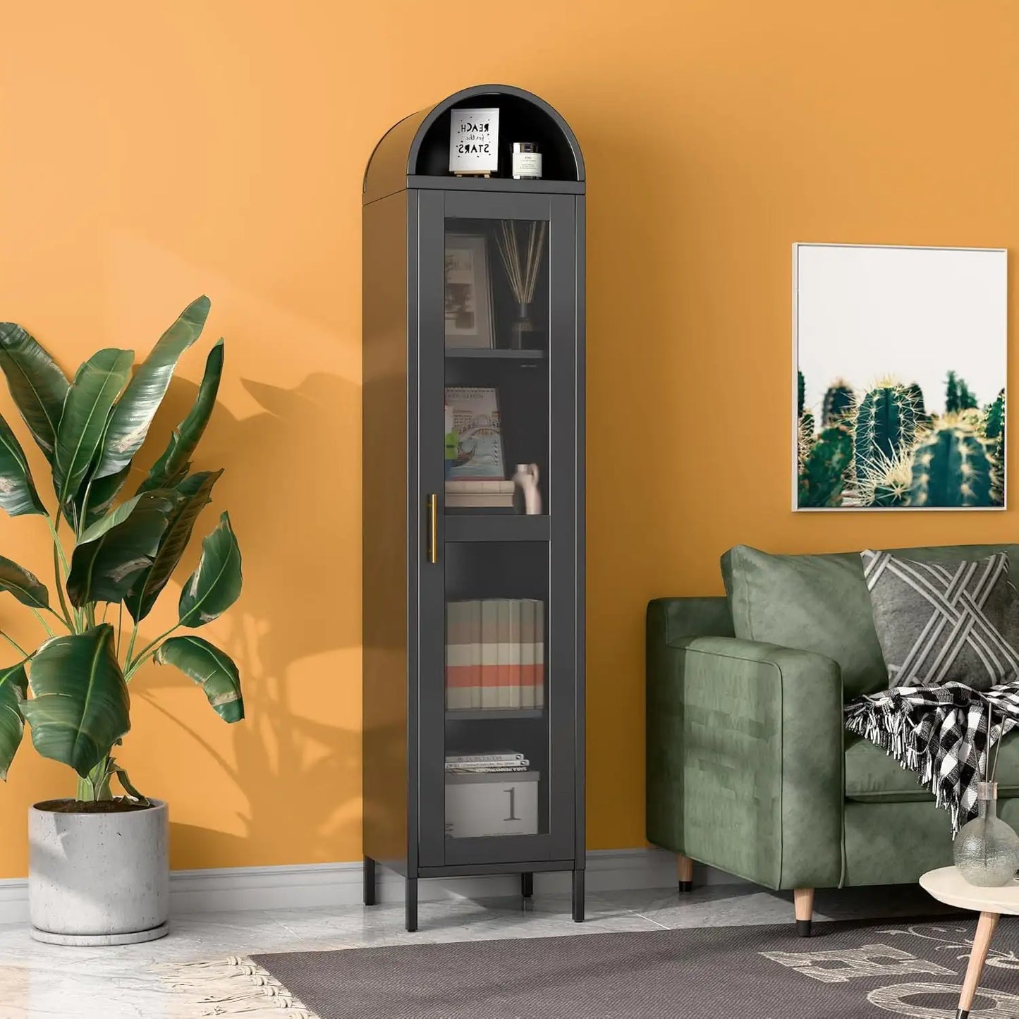 73 In Tall Metal Arched Cabinet Kitchen With Glass Door - - cabinet