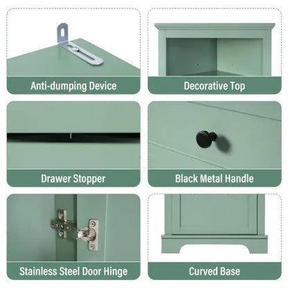 Green Triangular Tall Cabinet With 3 Drawers and Adjustable Shelves - Kia Day Design
