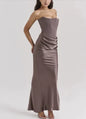 Off-Shoulder Silk Skinny Dress - Taupe S - dress