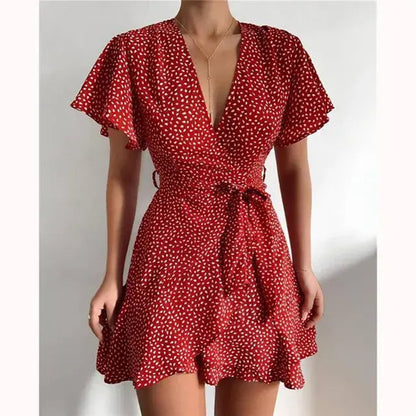 Summer V-Neck Ruffle Womens Dress - Kia Day Design