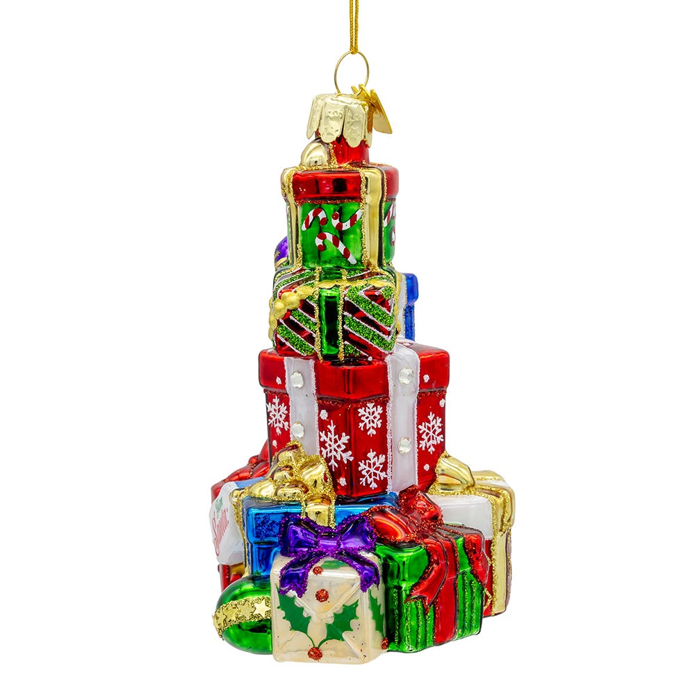 Bellissimo Glass Stacked Presents Ornament - - Christmas >> Ornaments >> Glass