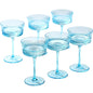 Blue Vintage Coupe Glass | Set of 6 | Large 9.3oz Stemmed Glassware Muted Vintage Glasses for Champagne Cocktail Margarita Wine Glass Gift Idea Pastel Unique Speakeasy Style Goblet Kia Day Design