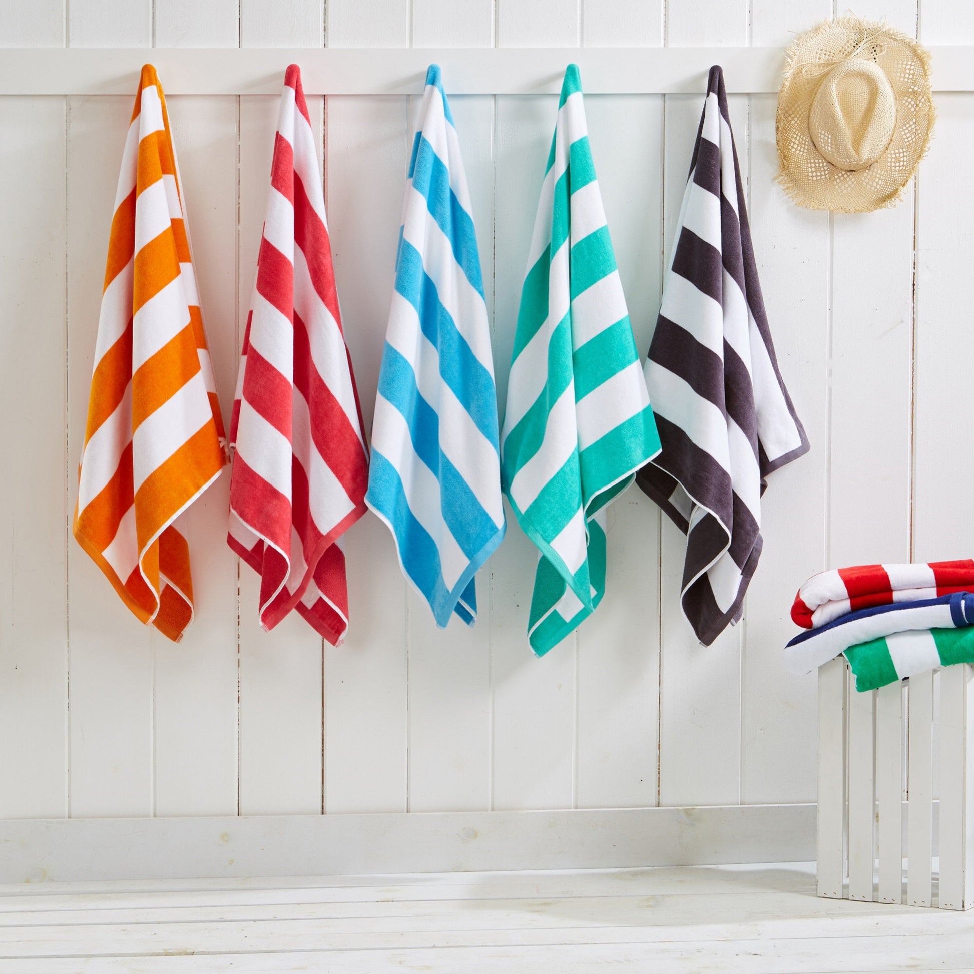Cotton Velour Cabana Stripe Beach Towel - Novia Collection - -
