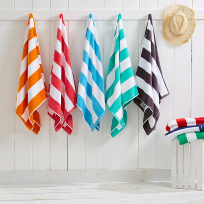 Cotton Velour Cabana Stripe Beach Towel - Novia Collection - -