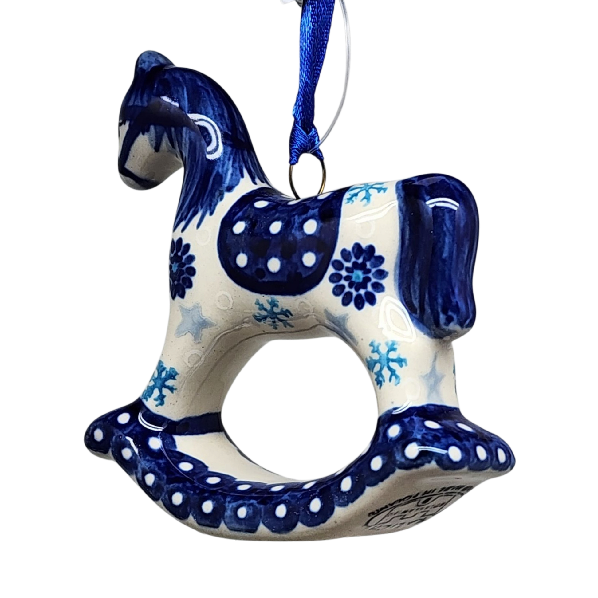 Rocking Horse Ornament - Blue Meadow Pattern - - Christmas >> Ornaments >> Animals