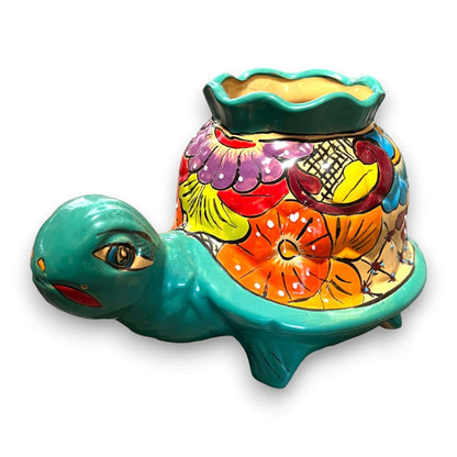 Vibrant Talavera Turtle Planter Mexican Pottery - - Talavera Planter