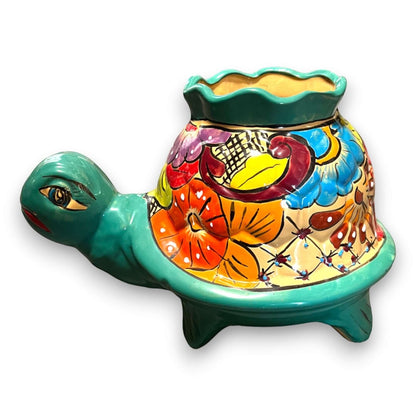Vibrant Talavera Turtle Planter Mexican Pottery - - Talavera Planter
