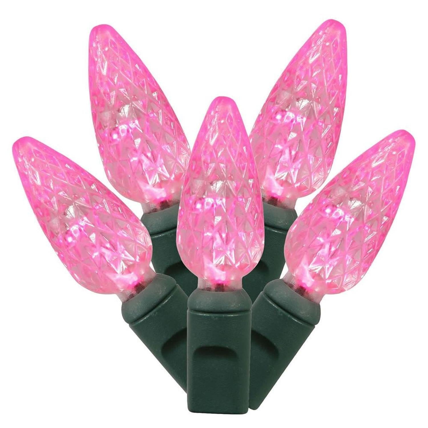 Vickerman 100 Pink C6 LED Single Mode Christmas Lights - - Christmas Decor