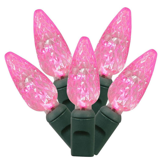 Vickerman 100 Pink C6 LED Single Mode Christmas Lights - - Christmas Decor