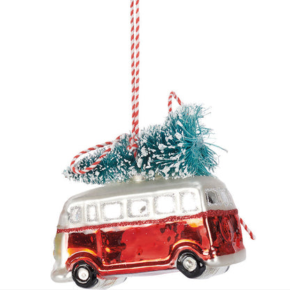 Vintage Bus Glass Ornament - - Holiday Ornaments