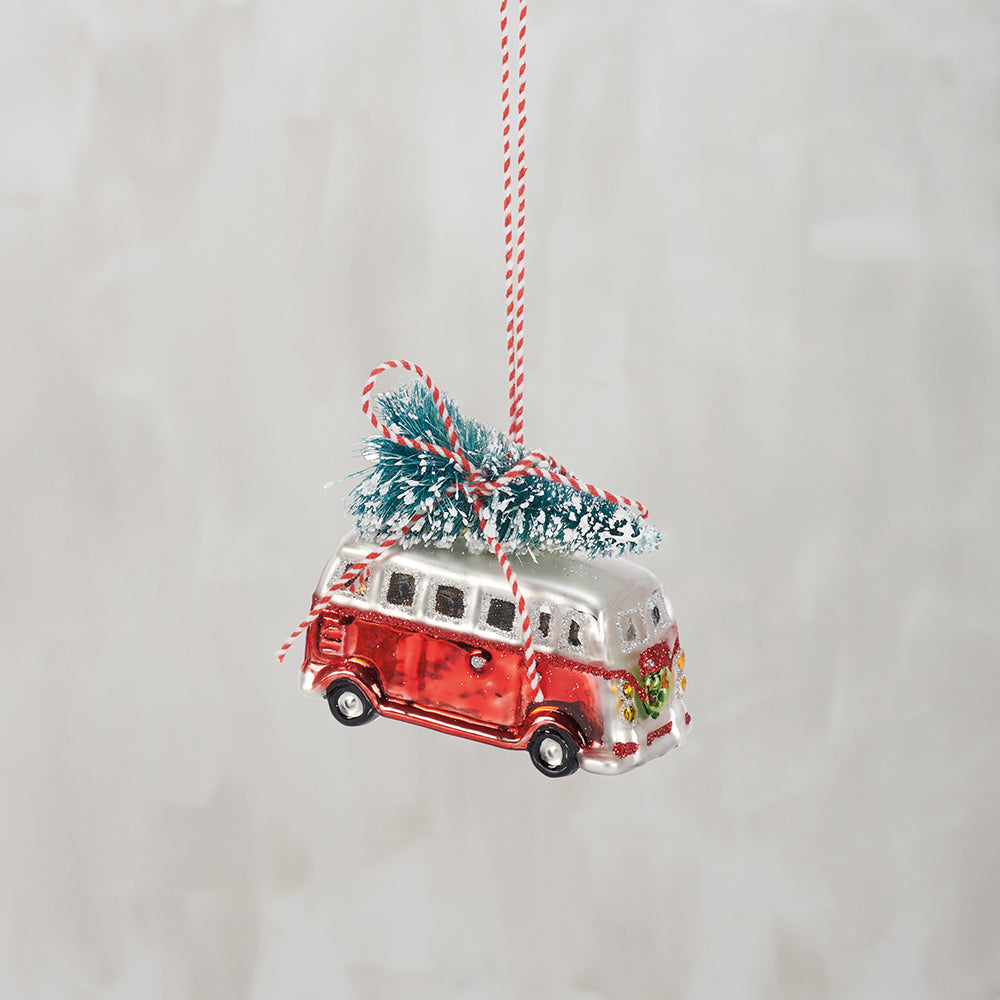 Vintage Bus Glass Ornament - - Holiday Ornaments