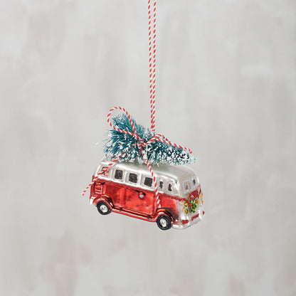 Vintage Bus Glass Ornament - - Holiday Ornaments