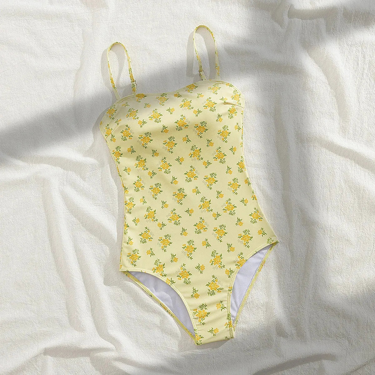 Floral One Piece Swimsuit – Vintage Crossback Bodysuitsw - Yellow - Swimwear