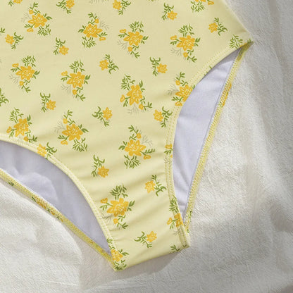 Floral One Piece Swimsuit – Vintage Crossback Bodysuitsw - - Swimwear