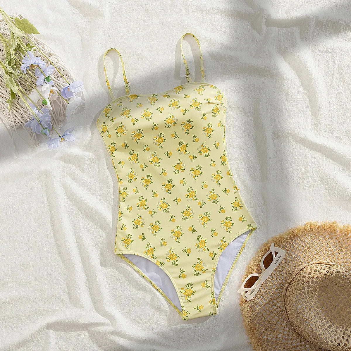 Floral One Piece Swimsuit – Vintage Crossback Bodysuitsw - - Swimwear