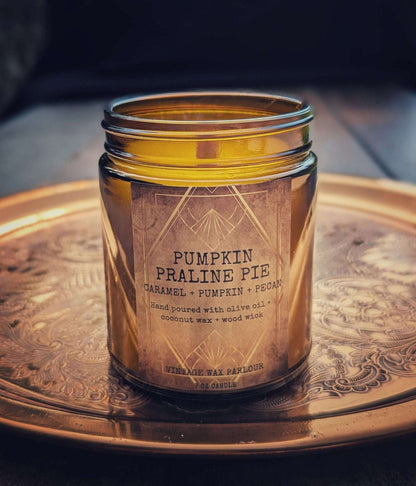 Vintage Wooden Wick Candle – Art Deco 1920s Inspired Scented Candle Gift - Pumpkin Praline Pie - Candle