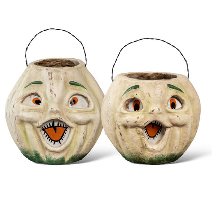Vintage-Inspired White Resin Mache Jack-O-Lantern Choir Boy Candy Bucket - - Fall & Halloween