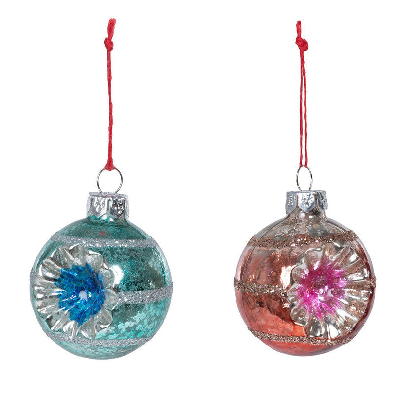 Vintage Reflector Ball Ornaments Pink & Blue Set of 2 - - Holiday Ornaments