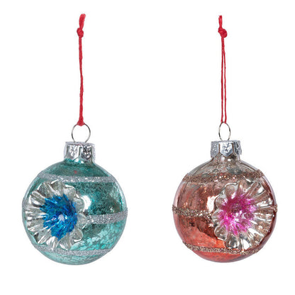 Vintage Reflector Ball Ornaments Pink & Blue Set of 2 - - Holiday Ornaments