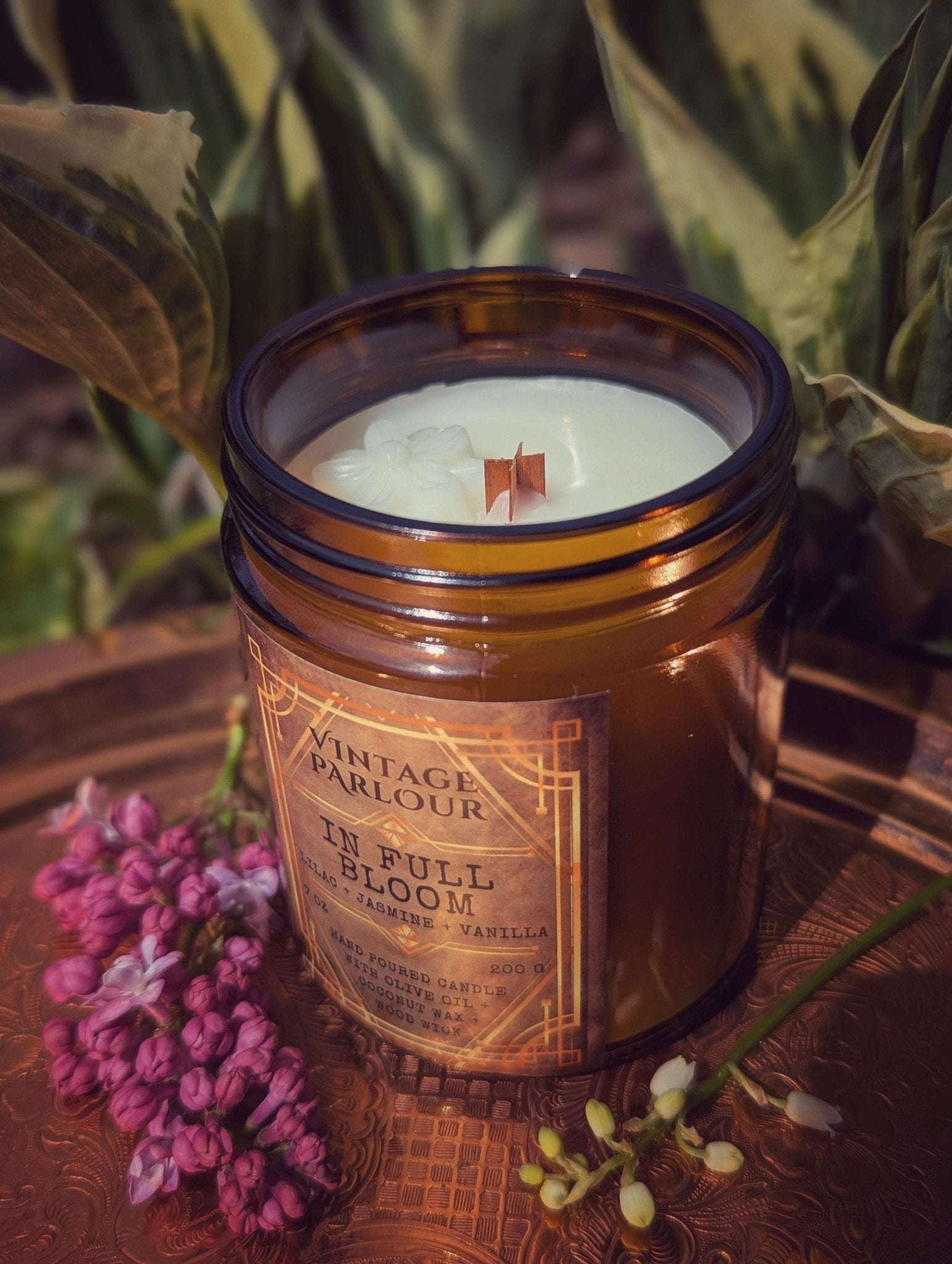 Vintage Wooden Wick Candle – Art Deco 1920s Inspired Scented Candle - In Full Bloom - Candle