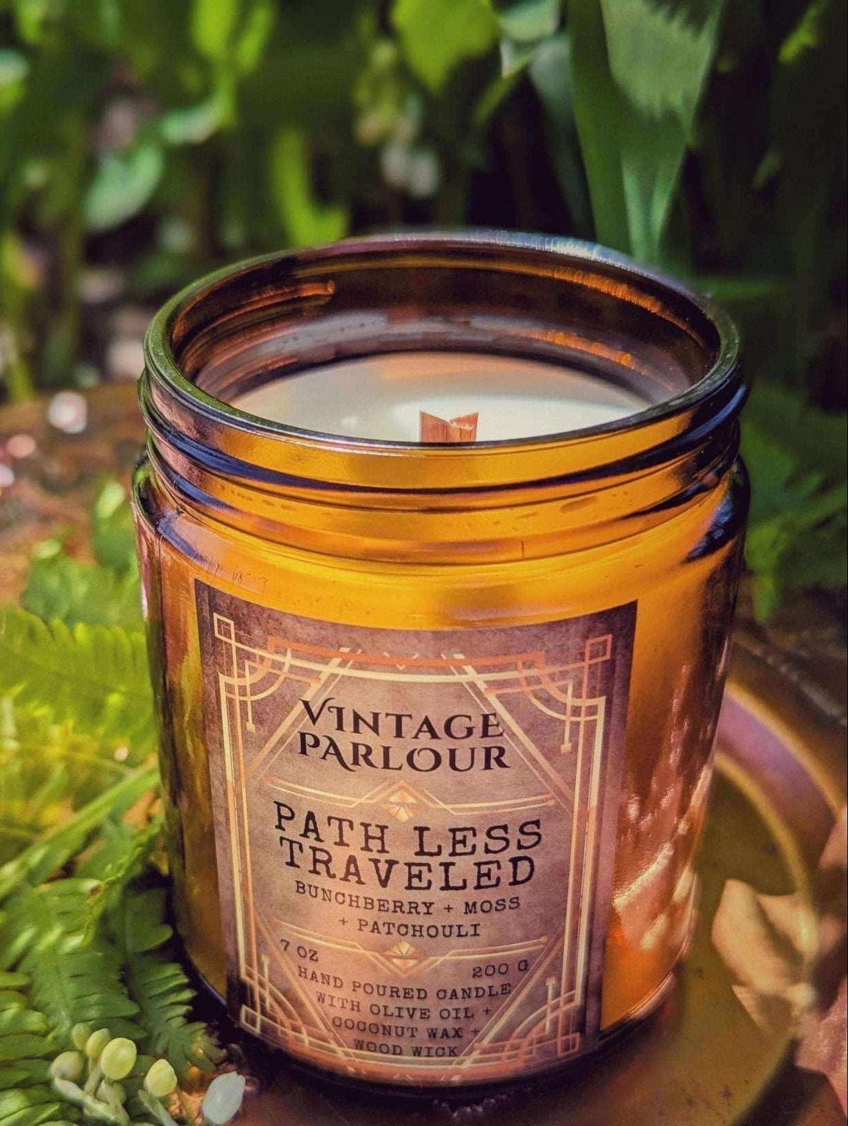 Vintage Wooden Wick Candle – Art Deco 1920s Inspired Scented Candle Gift - Path Less Traveled - Candle