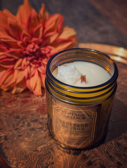 Vintage Wooden Wick Candle – Art Deco 1920s Inspired Scented Candle Gift - Backyard Brunch - Candle