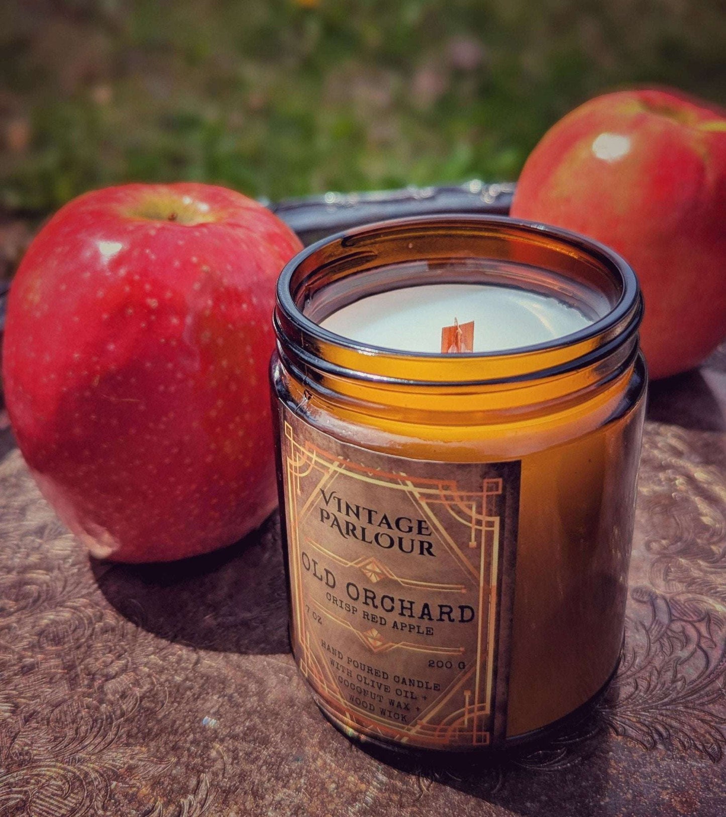 Vintage Wooden Wick Candle – Art Deco 1920s Inspired Scented Candle Gift - Old Orchard - Candle