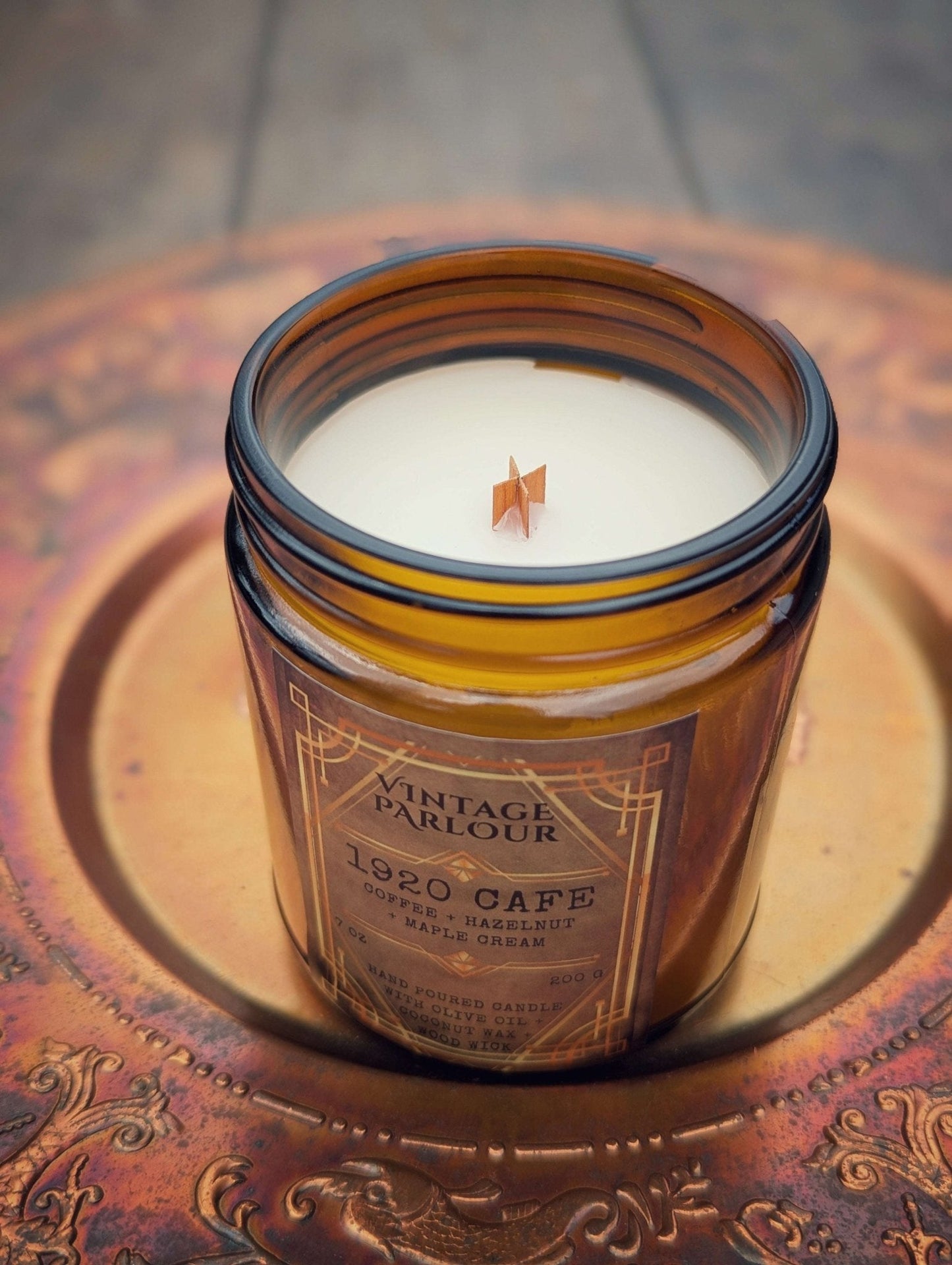 Vintage Wooden Wick Candle – Art Deco 1920s Inspired Scented Candle Gift - 1920s Cafe - Candle