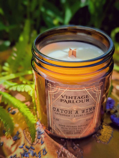 Vintage Wooden Wick Candle – Art Deco 1920s Inspired Scented Candle Gift - Catch a Wink (lavender) - Candle