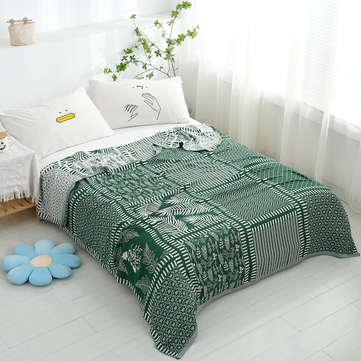 Bamboo Fiber Summer Blanket with Floral Design Kia Day Design