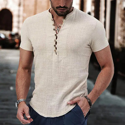 2023 Men's Casual V-Neck Button Short Sleeve Shirt - Kia Day Design