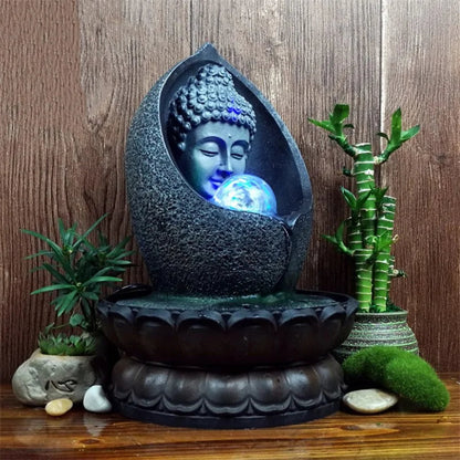 Indoor Running Water Fountains Handmade Buddha Statue Kia Day Design