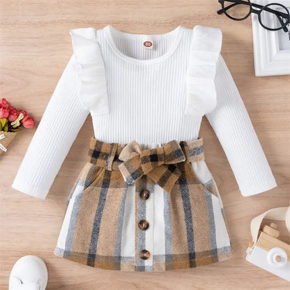 Knitted Ribbed Solid Color Baby Girl Set White