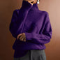 Loose High Collar Knitted Sweater Solid Color - Kia Day Design